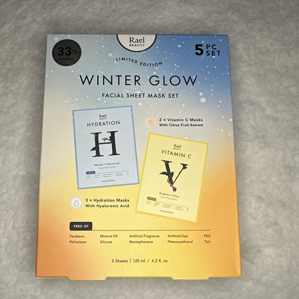 Rael cosmetics winter glow skin mask set- set of 5 facial masks
